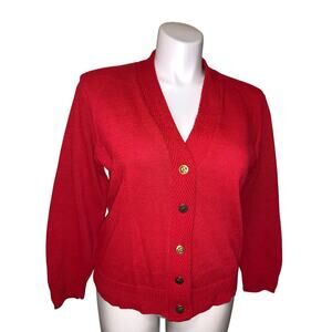 Bobbie Brooks Vintage Red Classic V-neck Button Down Sweater ( RARE FIND) Size M